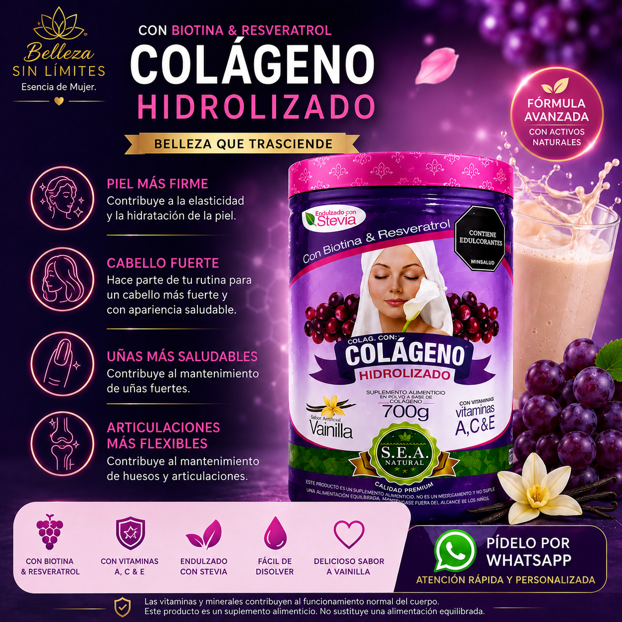 Colágeno Hidrolizado Belleza Sin Límites - Piel más firme, cabello fuerte, uñas saludables
